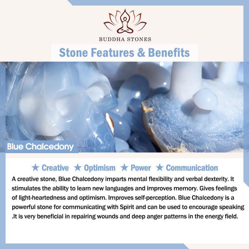 Buddha Stones "Wishing You Healing and Grace" Blue Chalcedony Bracelet Includes Gift Message Card