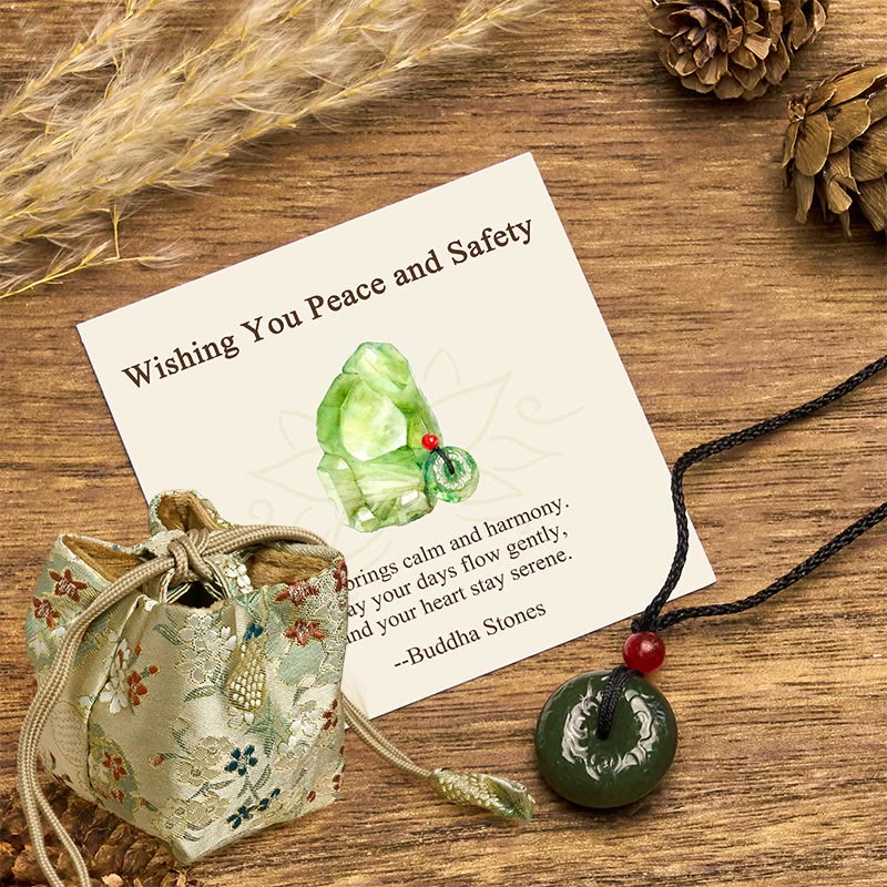 Buddha Stones "Wishing You Peace and Safety" Peace Buckle Jade Necklace Includes Gift Message Card