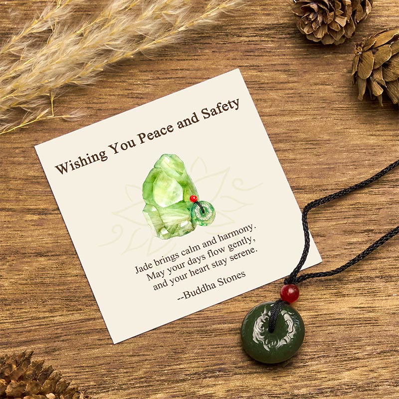 Buddha Stones "Wishing You Peace and Safety" Peace Buckle Jade Necklace Includes Gift Message Card