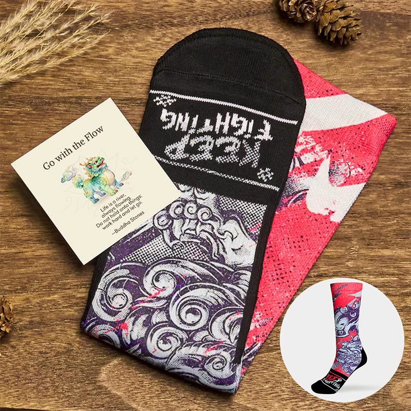 Buddha Stones "Go with the Flow" Casual PiXiu Micro Crew Men's Socks Includes Gift Message Card