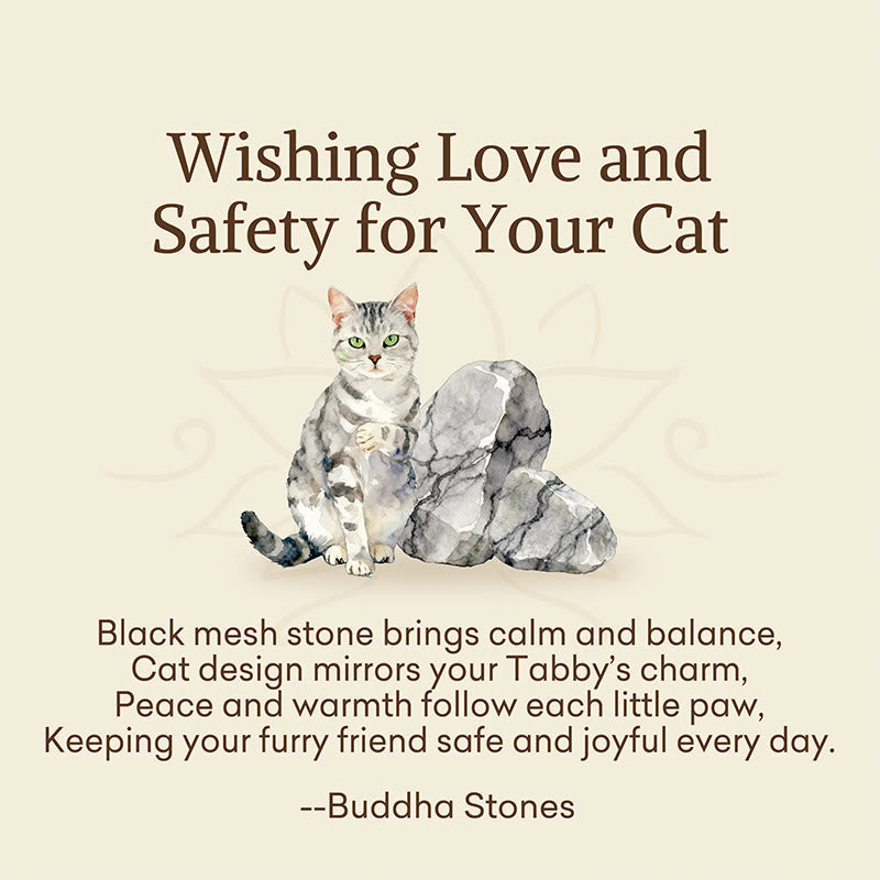 Buddha Stones "Wishing Love and Safety for Your Cat" Grey Tabby Bracelet Includes Gift Message Card