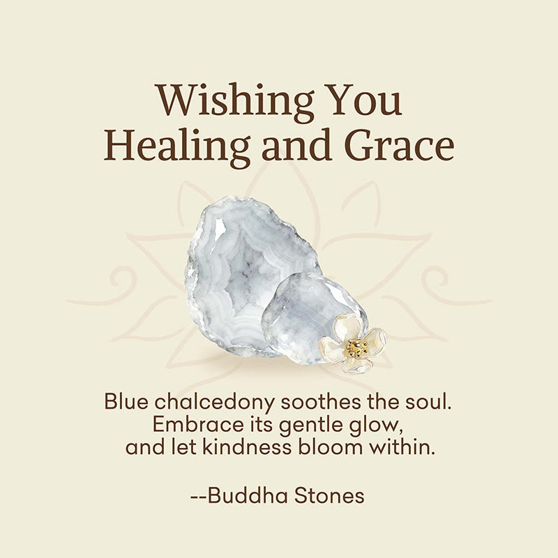 Buddha Stones "Wishing You Healing and Grace" Blue Chalcedony Bracelet Includes Gift Message Card