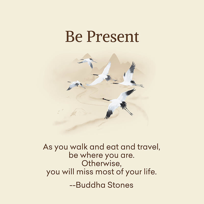 Buddha Stones "Be Present" Casual White Red Cranes Men Women Unisex Socks Includes Gift Message Card