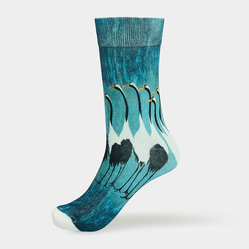 Buddha Stones "Inner Calm" Casual White Crane Micro Crew Women's Socks Includes Gift Message Card