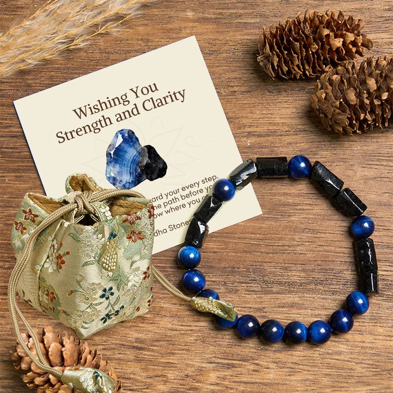 Buddha Stones "Wishing You Strength and Clarity" Blue Tiger Eye Bracelet Includes Gift Message Card