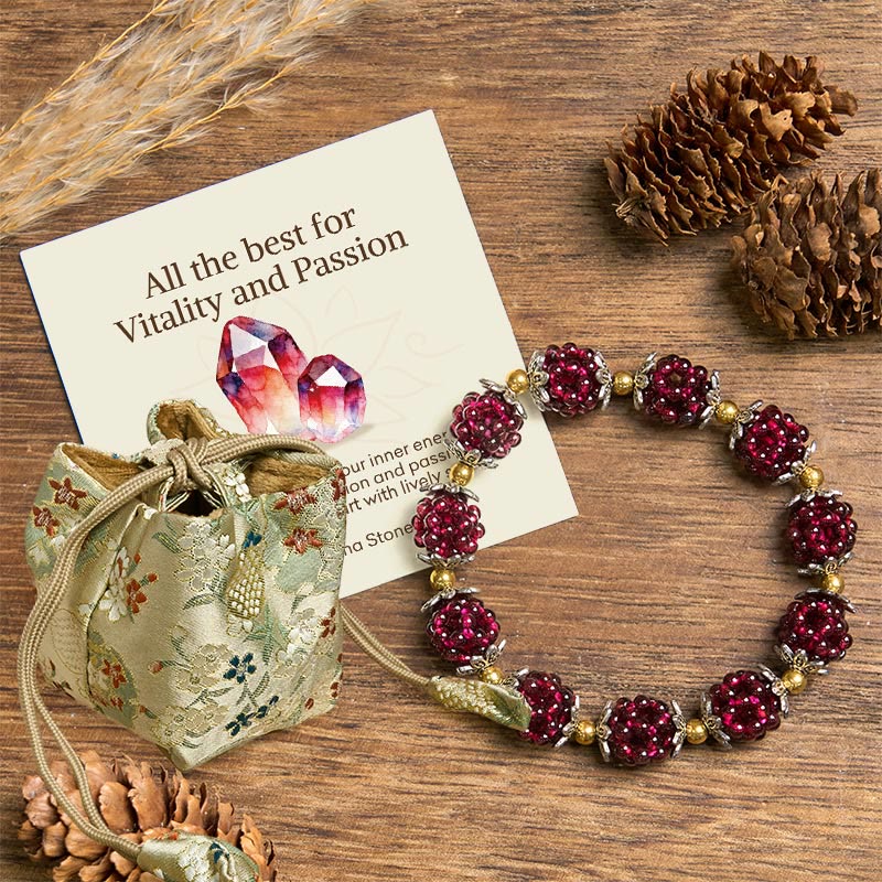 Buddha Stones "All the best for Vitality and Passion" Garnet Bracelet Includes Gift Message Card