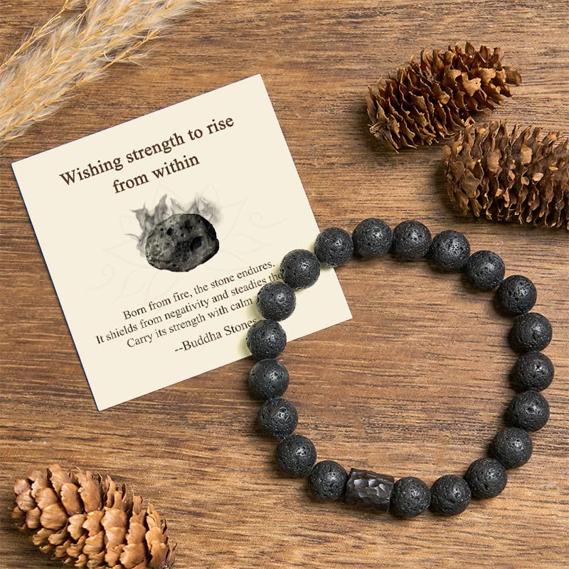 Buddha Stones "Wishing Strength to Rise from Within" Lava Rock Bracelet Includes Gift Message Card