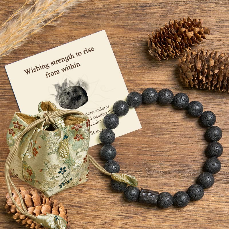 Buddha Stones "Wishing Strength to Rise from Within" Lava Rock Bracelet Includes Gift Message Card