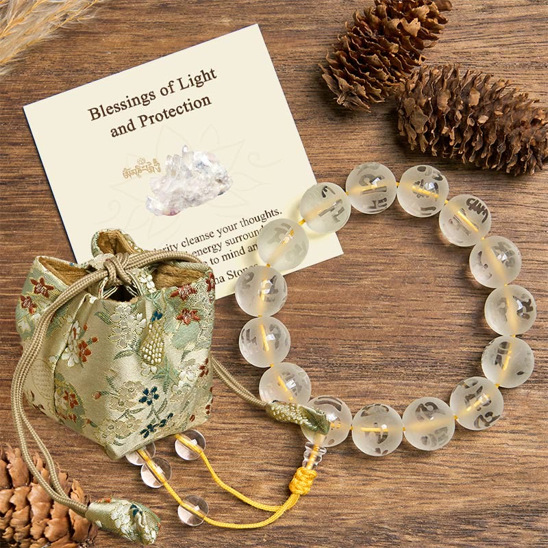 Buddha Stones "Blessings of Light and Protection" White Crystal Bracelet Includes Gift Message Card