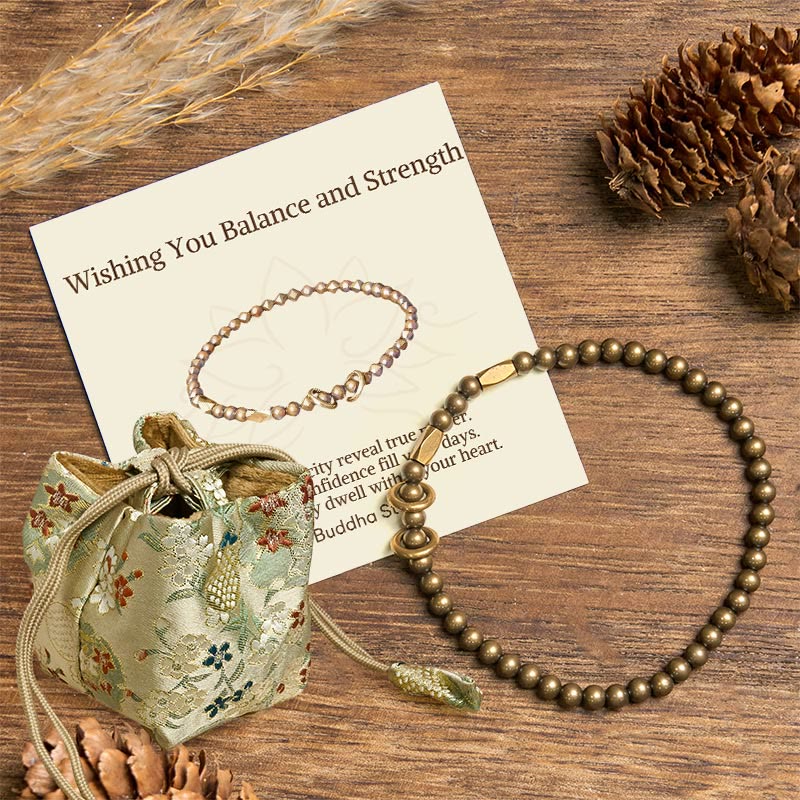 Buddha Stones "Wishing You Balance and Strength" Brass Bracelet Includes Gift Message Card
