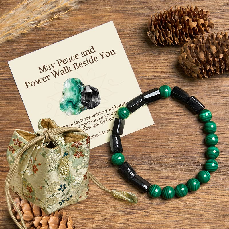 Buddha Stones "May Peace and Power Walk Beside You" Malachite Bracelet Includes Gift Message Card
