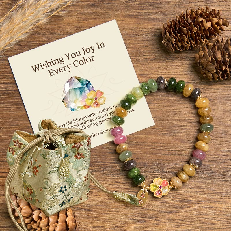 Buddha Stones "Wishing You Joy in Every Color" Tourmaline Jade Bracelet Includes Gift Message Card