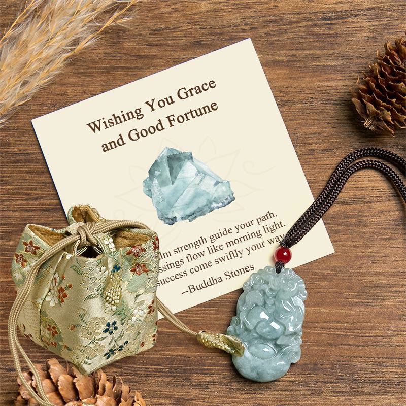 Buddha Stones "Wishing You Grace and Good Fortune" Jade Horse Necklace Includes Gift Message Card