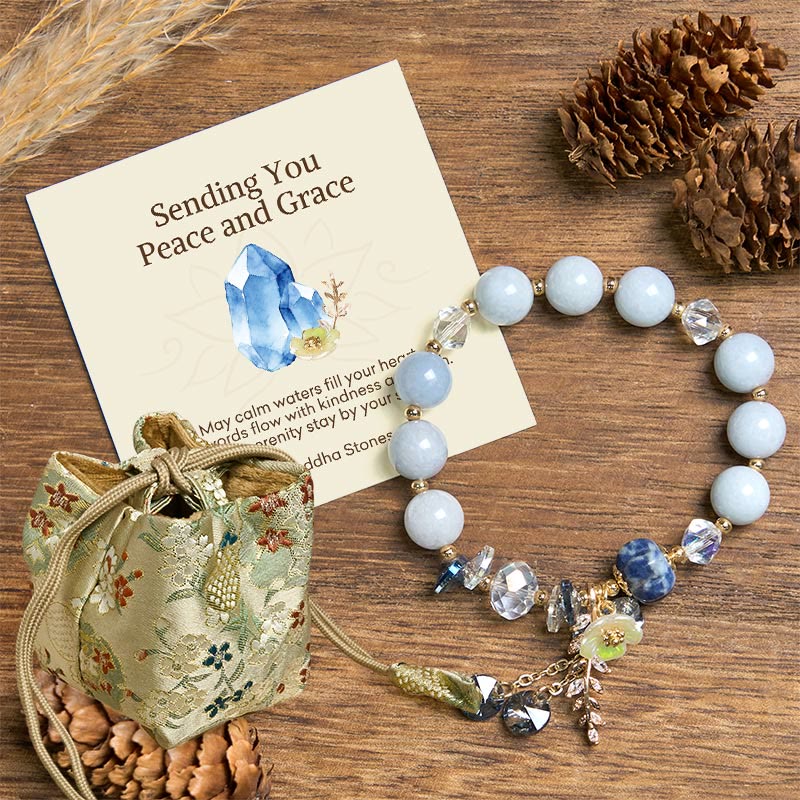 Buddha Stones "Sending You Peace and Grace" Blue Crystal Flower Bracelet Includes Gift Message Card