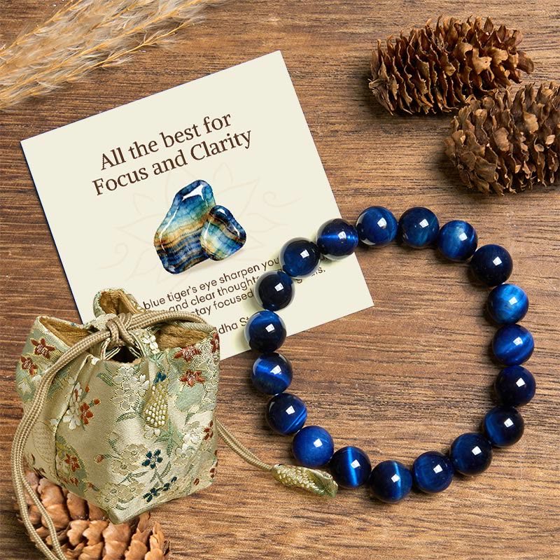 Buddha Stones "All the best for Focus and Clarity" Tiger Eye Bracelet Includes Gift Message Card
