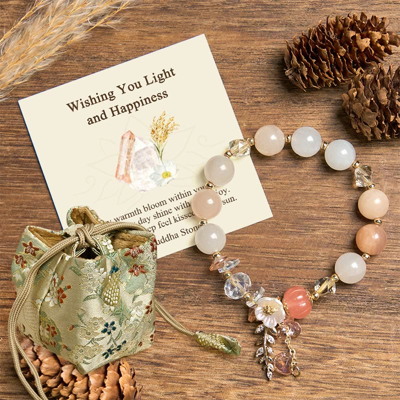 Buddha Stones "Wishing You Light and Happiness" Sun Stone Bracelet Includes Gift Message Card