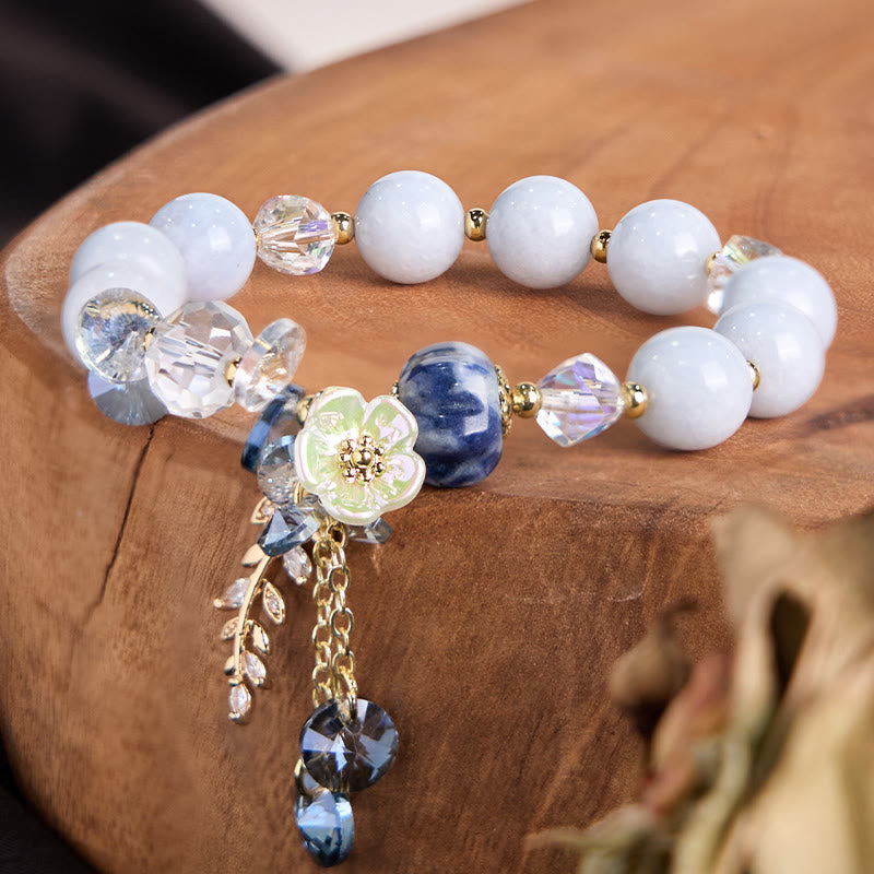 Buddha Stones "Sending You Peace and Grace" Blue Crystal Flower Bracelet Includes Gift Message Card