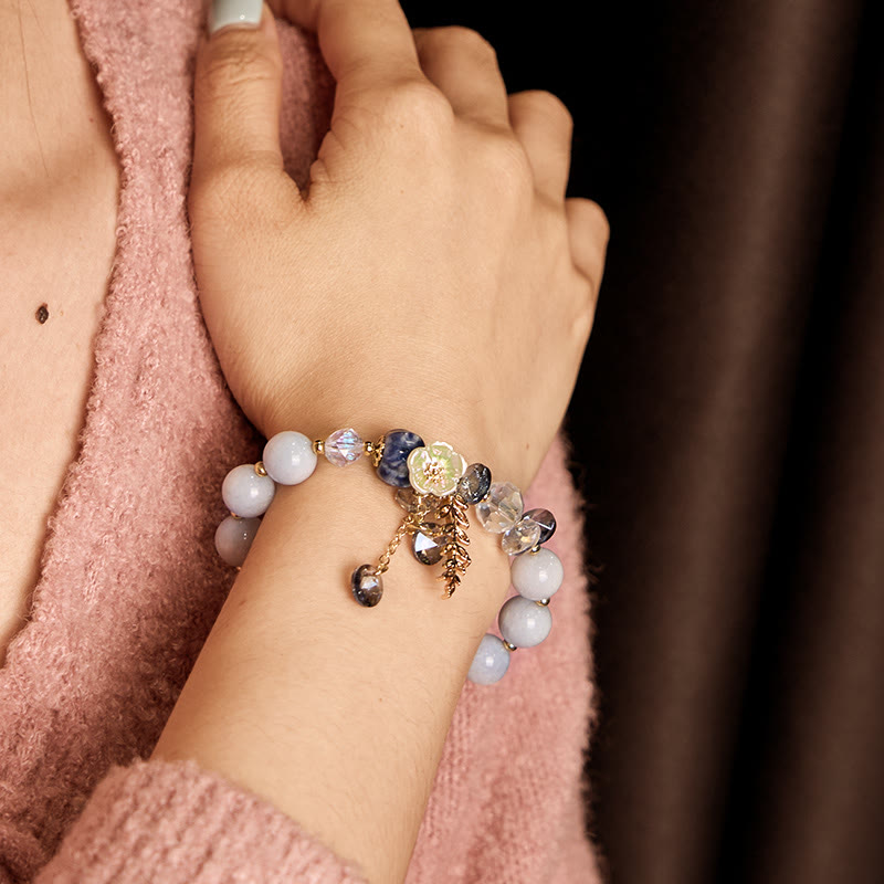 Buddha Stones "Sending You Peace and Grace" Blue Crystal Flower Bracelet Includes Gift Message Card