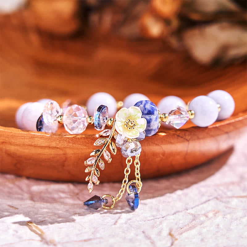 Buddha Stones "Sending You Peace and Grace" Blue Crystal Flower Bracelet Includes Gift Message Card