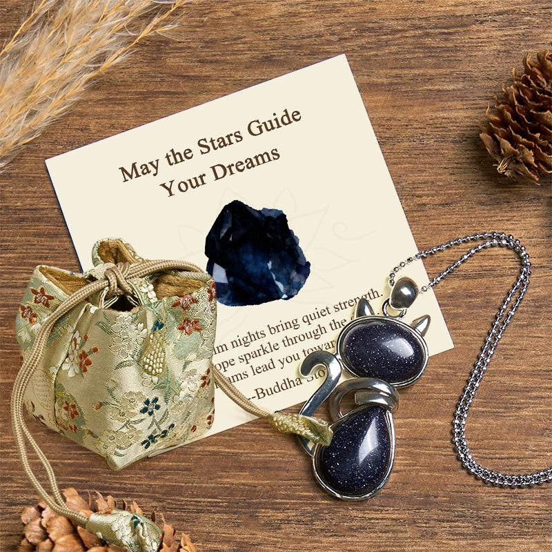 Buddha Stones "May the Stars Guide Your Dreams" Cat Sandstone Necklace Includes Gift Message Card