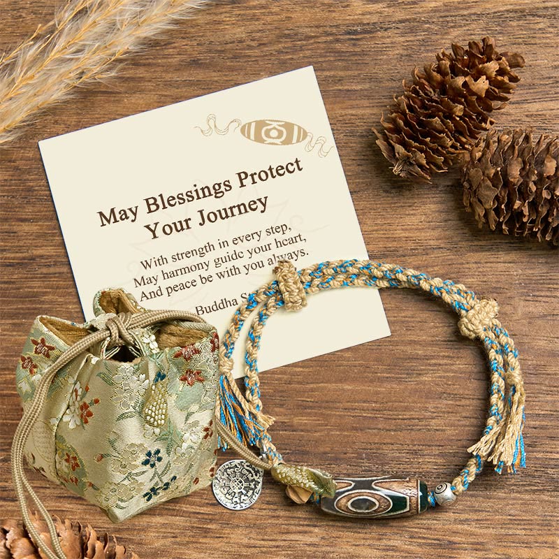 Buddha Stones "May Blessings Protect Your Journey" Dzi Bead Bracelet Includes Gift Message Card
