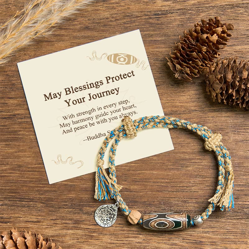 Buddha Stones "May Blessings Protect Your Journey" Dzi Bead Bracelet Includes Gift Message Card