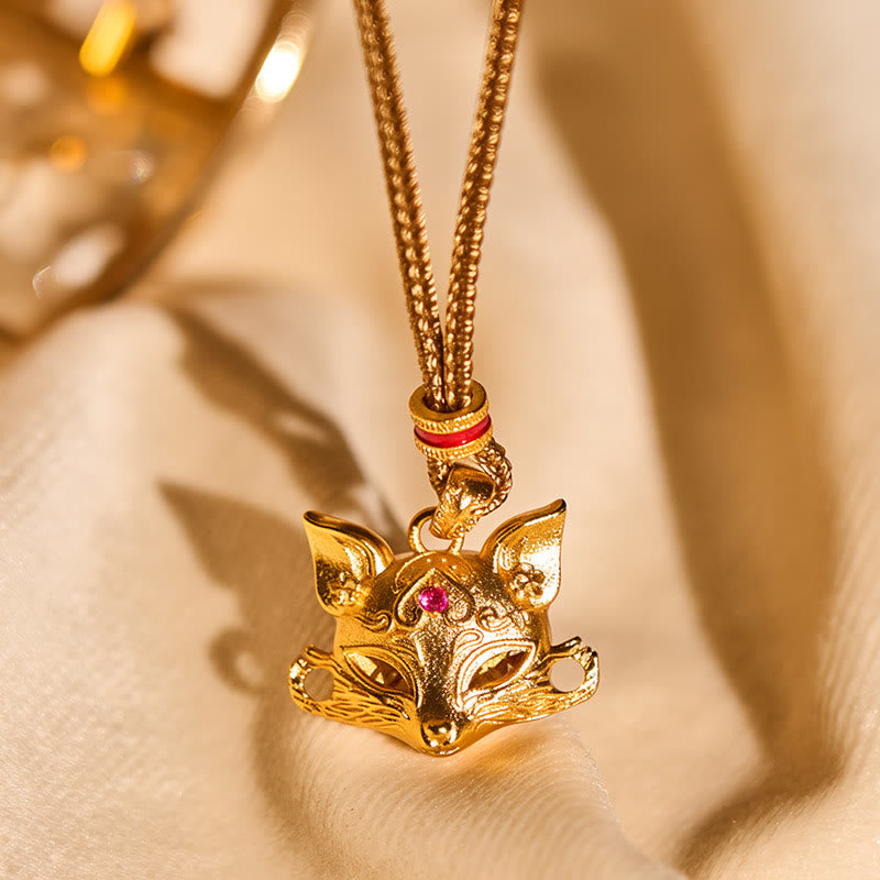 Buddha Stones "Wishing You Clever Grace" 24k Gold Plated Brass Fox Necklace Includes Gift Message Card