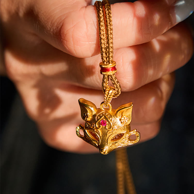 Buddha Stones "Wishing You Clever Grace" 24k Gold Plated Brass Fox Necklace Includes Gift Message Card