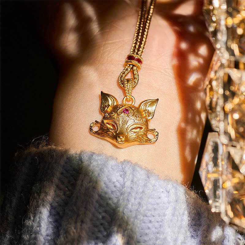 Buddha Stones "Wishing You Clever Grace" 24k Gold Plated Brass Fox Necklace Includes Gift Message Card