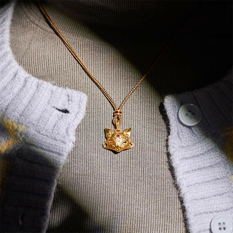 Buddha Stones "Wishing You Clever Grace" 24k Gold Plated Brass Fox Necklace Includes Gift Message Card