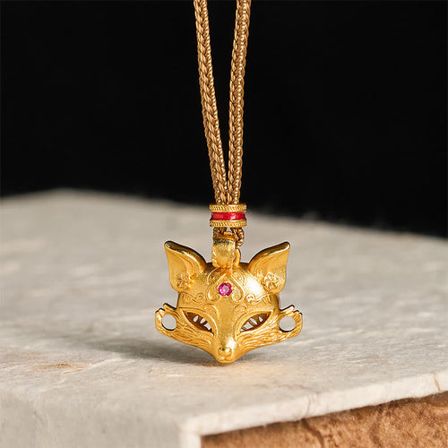 Buddha Stones "Wishing You Clever Grace" 24k Gold Plated Brass Fox Necklace Includes Gift Message Card