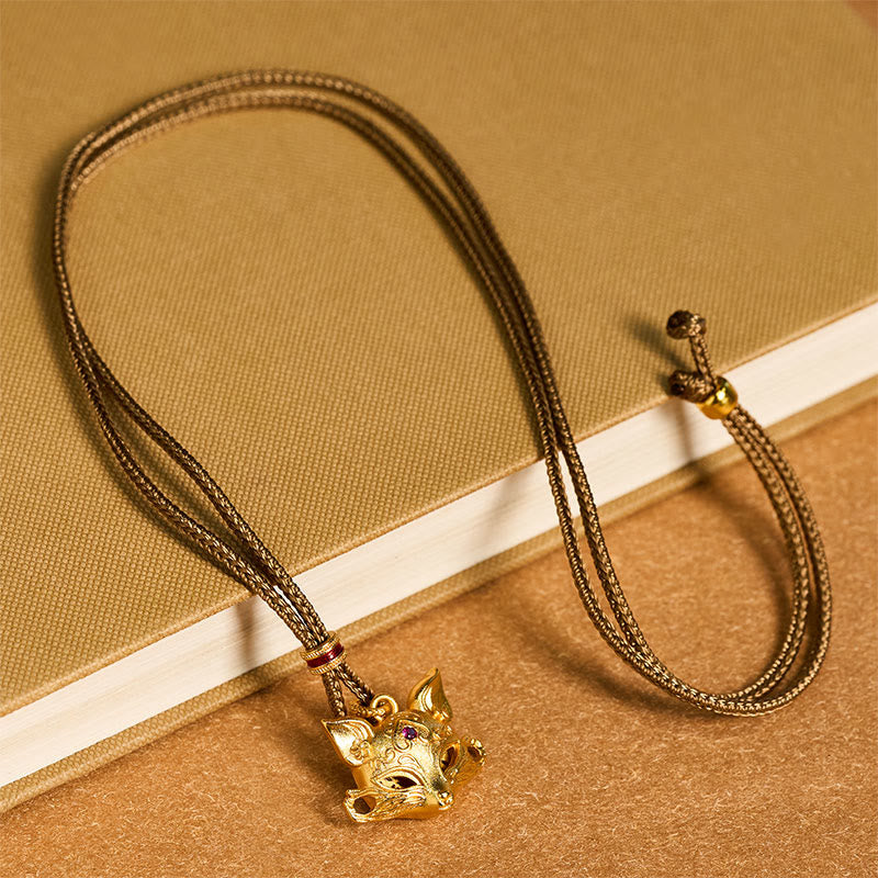 Buddha Stones "Wishing You Clever Grace" 24k Gold Plated Brass Fox Necklace Includes Gift Message Card