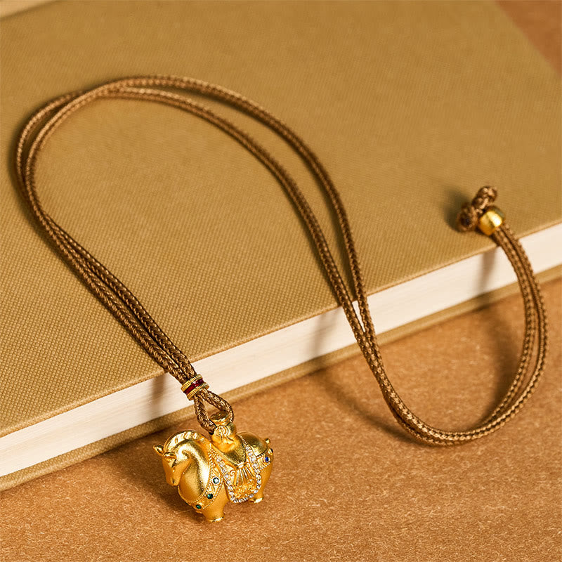 Buddha Stones "All The Best For Fortune And Protection" Year Of The Horse 24k Gold Plated Brass Necklace Includes Gift Message Card