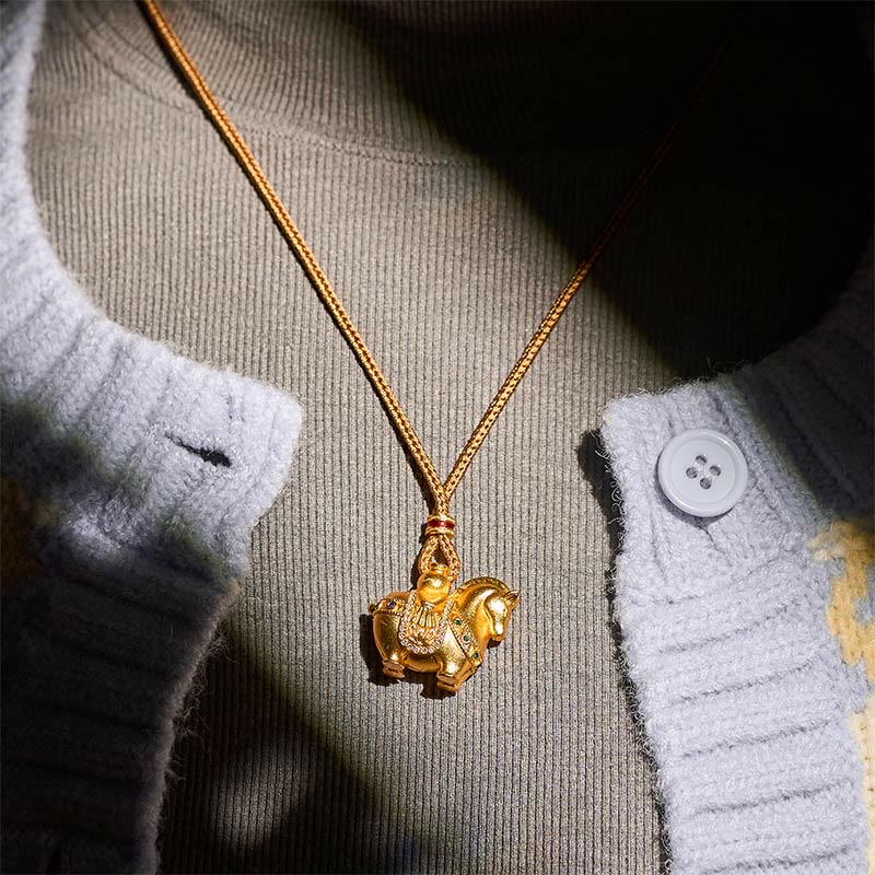 Buddha Stones "All The Best For Fortune And Protection" Year Of The Horse 24k Gold Plated Brass Necklace Includes Gift Message Card