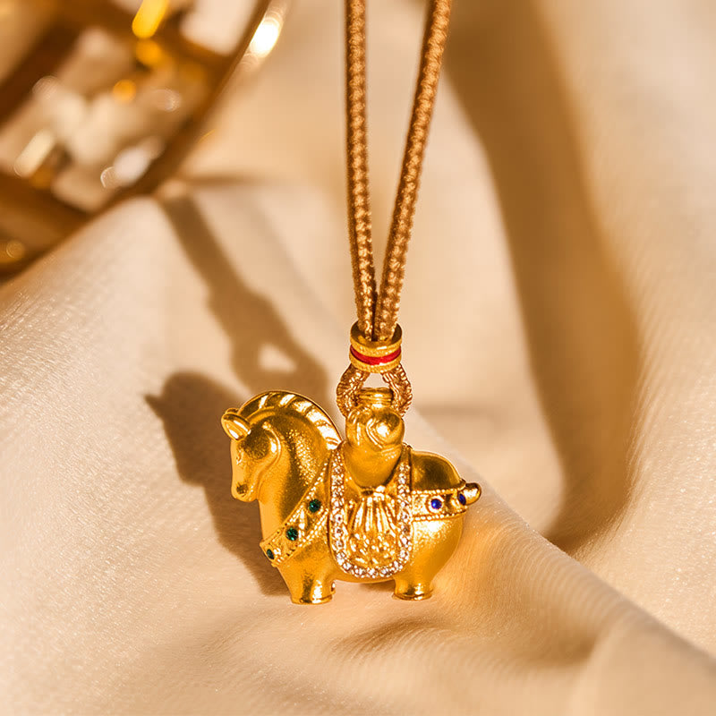 Buddha Stones "All The Best For Fortune And Protection" Year Of The Horse 24k Gold Plated Brass Necklace Includes Gift Message Card