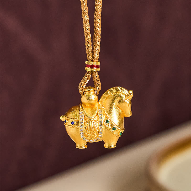 Buddha Stones "All The Best For Fortune And Protection" Year Of The Horse 24k Gold Plated Brass Necklace Includes Gift Message Card