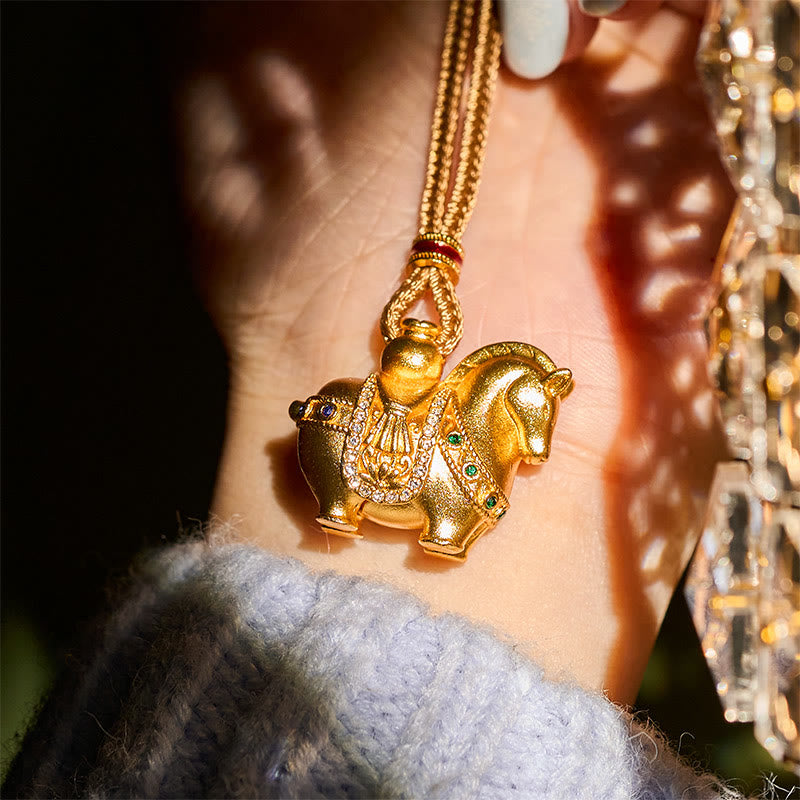 Buddha Stones "All The Best For Fortune And Protection" Year Of The Horse 24k Gold Plated Brass Necklace Includes Gift Message Card