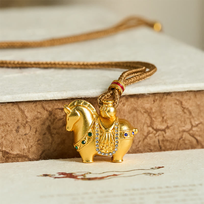 Buddha Stones "All The Best For Fortune And Protection" Year Of The Horse 24k Gold Plated Brass Necklace Includes Gift Message Card
