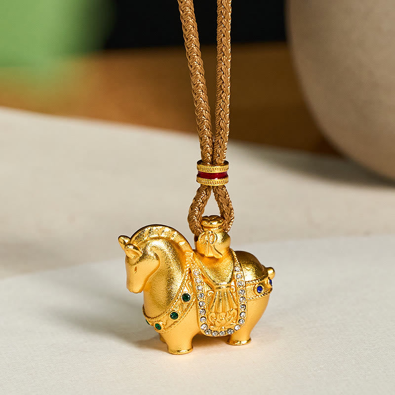 Buddha Stones "All The Best For Fortune And Protection" Year Of The Horse 24k Gold Plated Brass Necklace Includes Gift Message Card