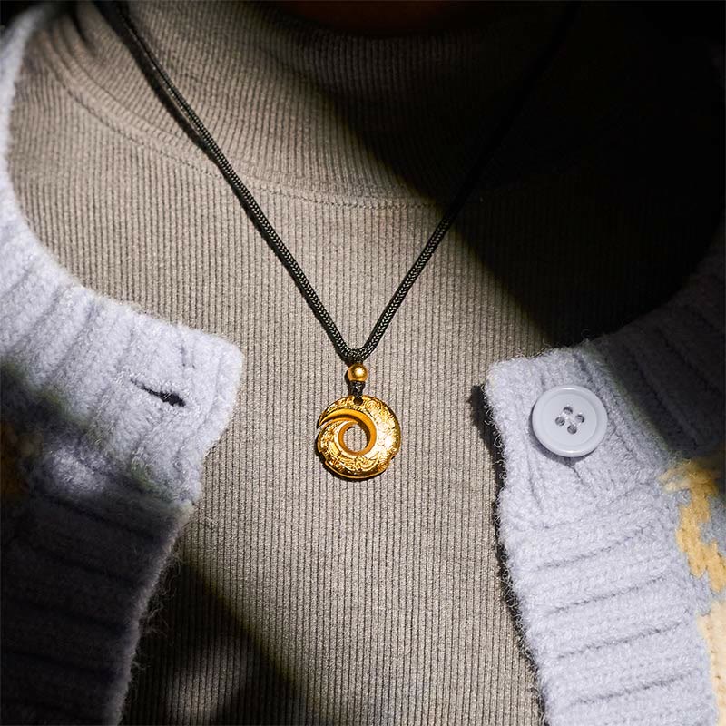 Buddha Stones "Wishing You Good Fortune" 24k Gold Plated Brass Peace Buckle Black Rope Necklace Includes Gift Message Card