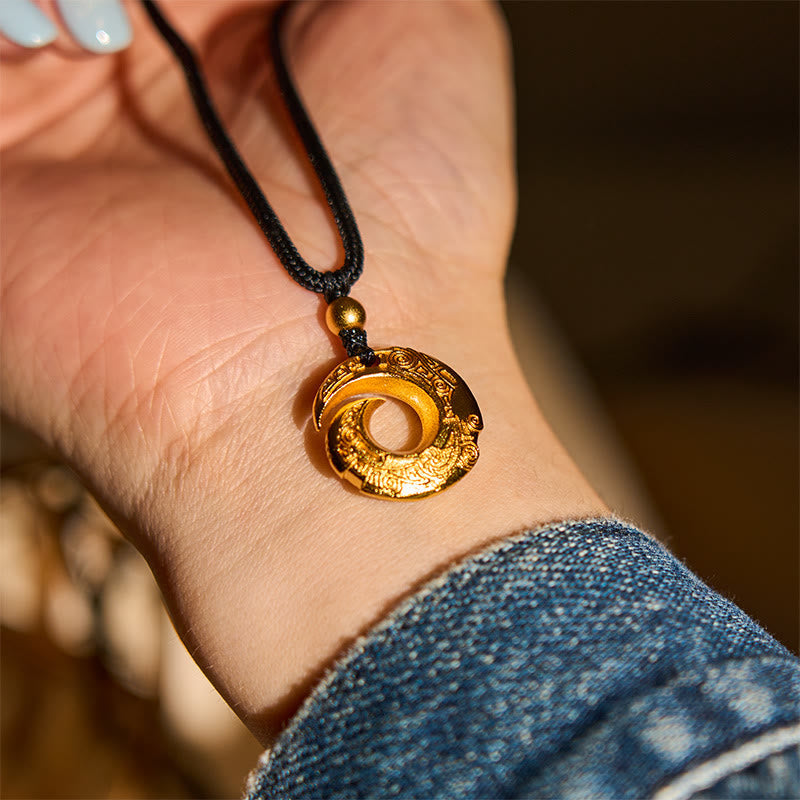 Buddha Stones "Wishing You Good Fortune" 24k Gold Plated Brass Peace Buckle Black Rope Necklace Includes Gift Message Card