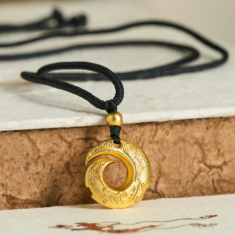 Buddha Stones "Wishing You Good Fortune" 24k Gold Plated Brass Peace Buckle Black Rope Necklace Includes Gift Message Card