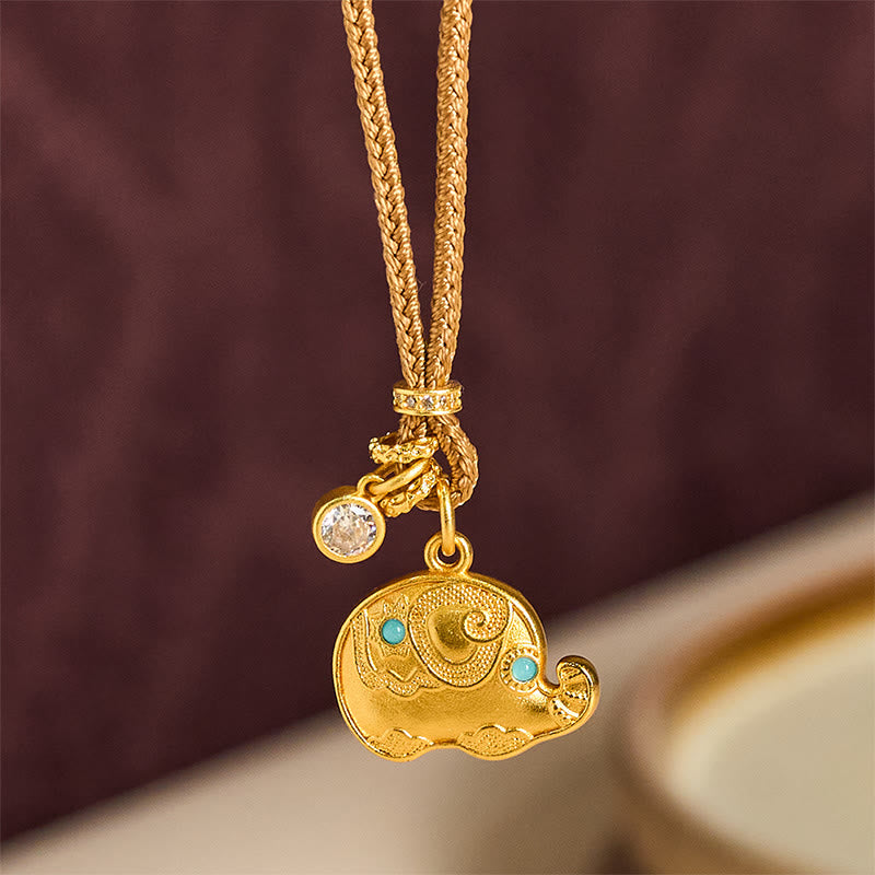 Buddha Stones "May Strength Be With You" 24k Gold Plated Brass Elephant Necklace Includes Gift Message Card