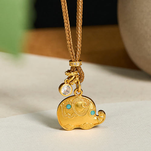 Buddha Stones "May Strength Be With You" 24k Gold Plated Brass Elephant Necklace Includes Gift Message Card
