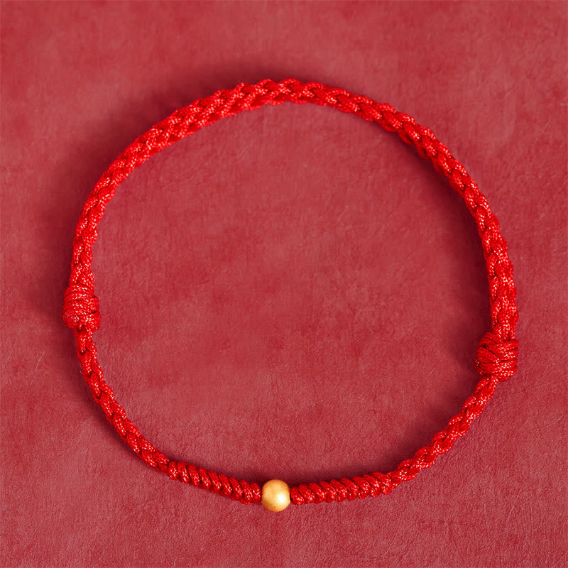 Buddha Stones "A Simple Wish for You" 925 Sterling Silver Plated Gold Single Bead Red Rope Bracelet Anklet Includes Gift Message Card