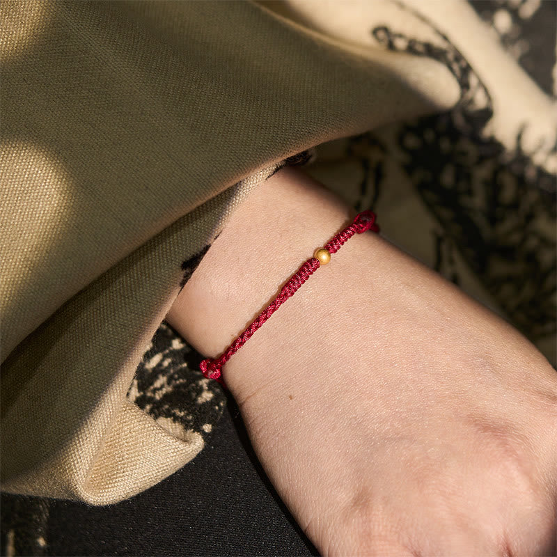 Buddha Stones "A Simple Wish for You" 925 Sterling Silver Plated Gold Single Bead Red Rope Bracelet Anklet Includes Gift Message Card