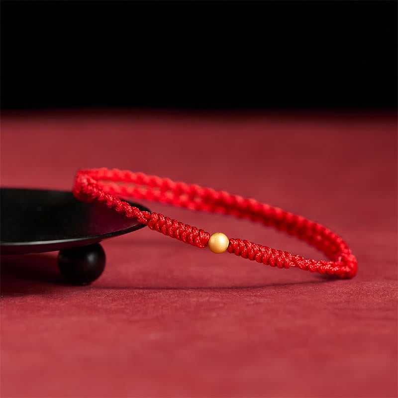 Buddha Stones "A Simple Wish for You" 925 Sterling Silver Plated Gold Single Bead Red Rope Bracelet Anklet Includes Gift Message Card