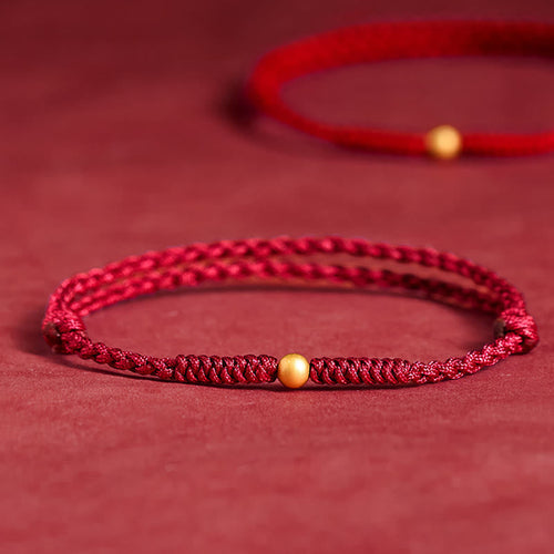 Buddha Stones "A Simple Wish for You" 925 Sterling Silver Plated Gold Single Bead Red Rope Bracelet Anklet Includes Gift Message Card