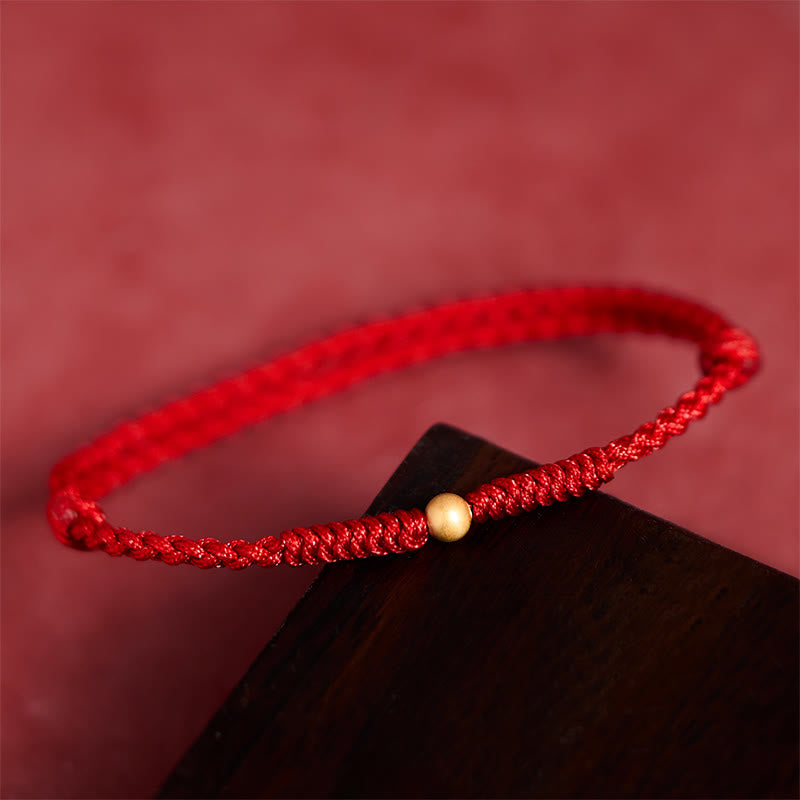 Buddha Stones "A Simple Wish for You" 925 Sterling Silver Plated Gold Single Bead Red Rope Bracelet Anklet Includes Gift Message Card