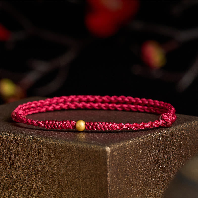 Buddha Stones "A Simple Wish for You" 925 Sterling Silver Plated Gold Single Bead Red Rope Bracelet Anklet Includes Gift Message Card